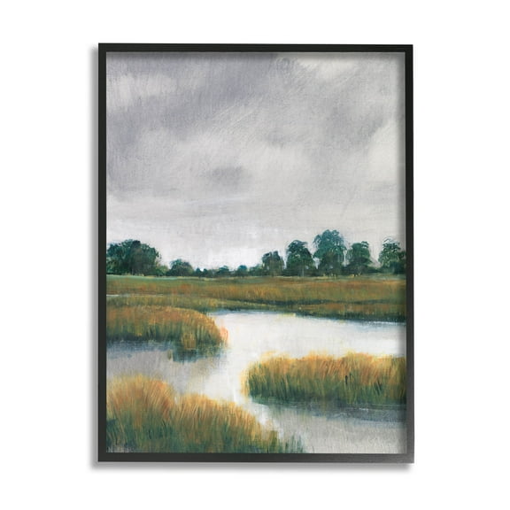 Stupell Industries Cloudy Rural Marsh Landscape Painting Black Framed Art Print Wall Art, Design by Tim OToole
