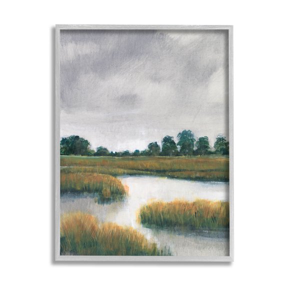 Stupell Industries Cloudy Rural Marsh Landscape Painting Gray Framed Art Print Wall Art, Design by Tim OToole