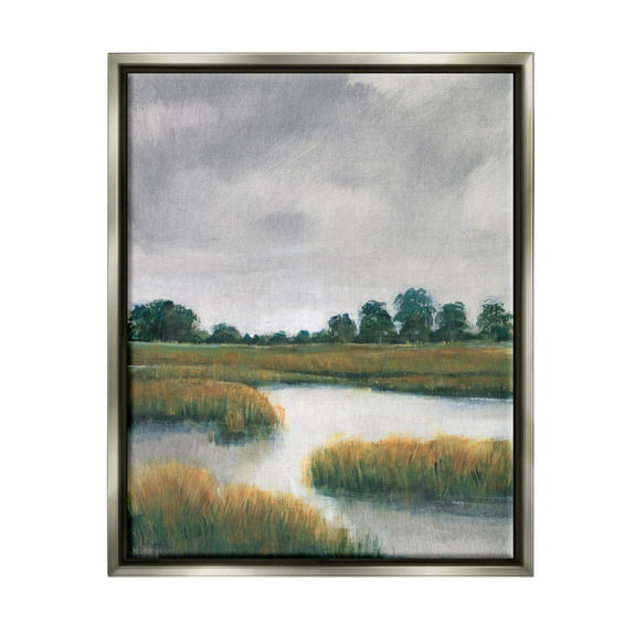 Stupell Industries Cloudy Rural Marsh Landscape Painting Luster Gray Floating Framed Canvas Print Wall Art, Design by Tim OToole