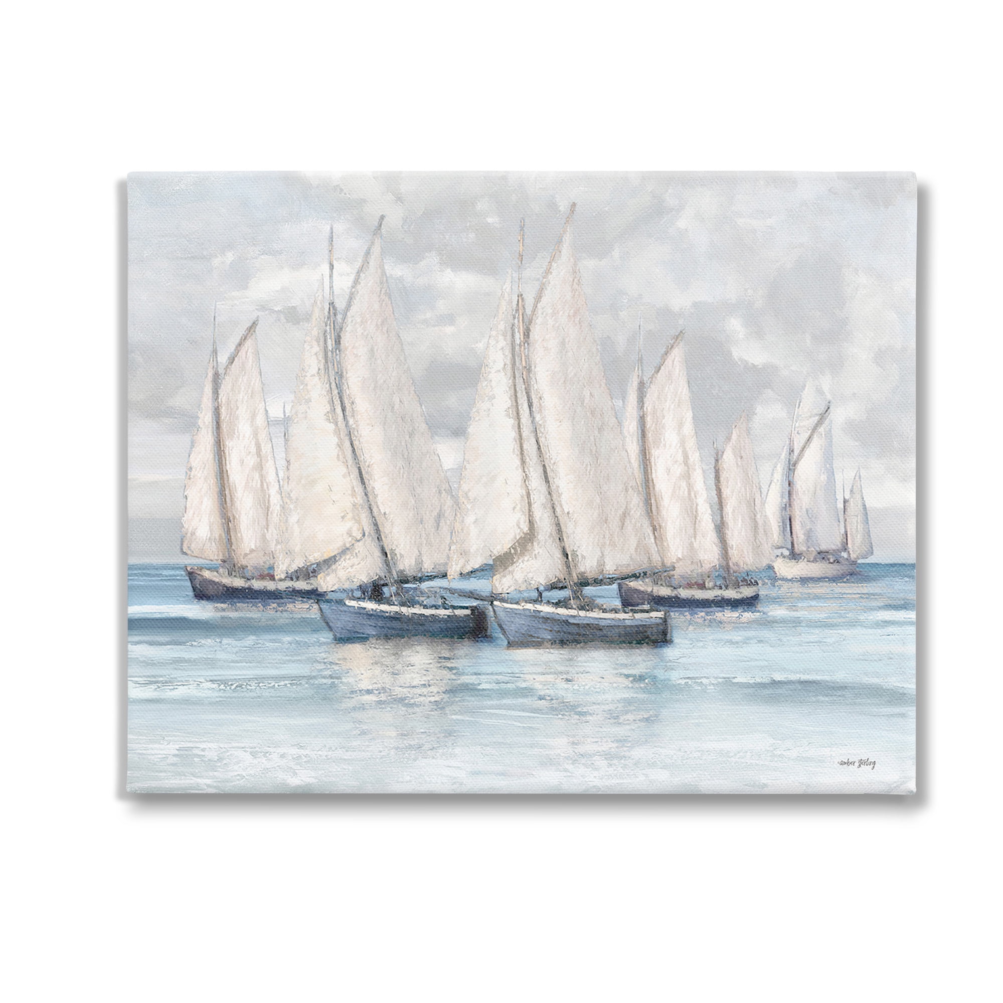 Stupell Industries Cloudy Sailboat Fleet Transportation Painting Gallery Wrapped Canvas Art Print Wall Art, 30 x 24