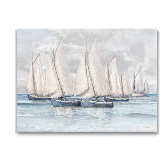 Stupell Industries Cloudy Sailboat Fleet Transportation Painting Gallery Wrapped Canvas Art Print Wall Art, 40 x 30