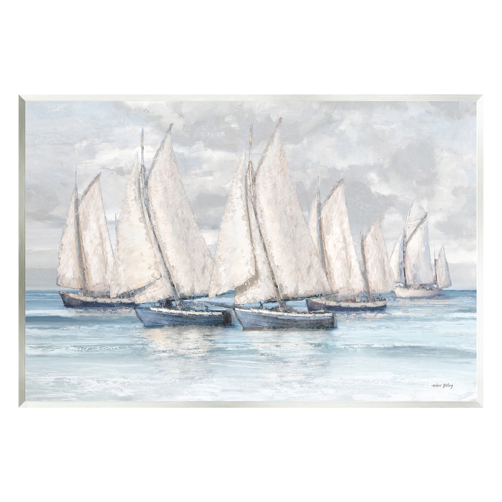 Stupell Industries Cloudy Sailboat Fleet Transportation Painting Unframed Art Print Wall Art, 19 x 13