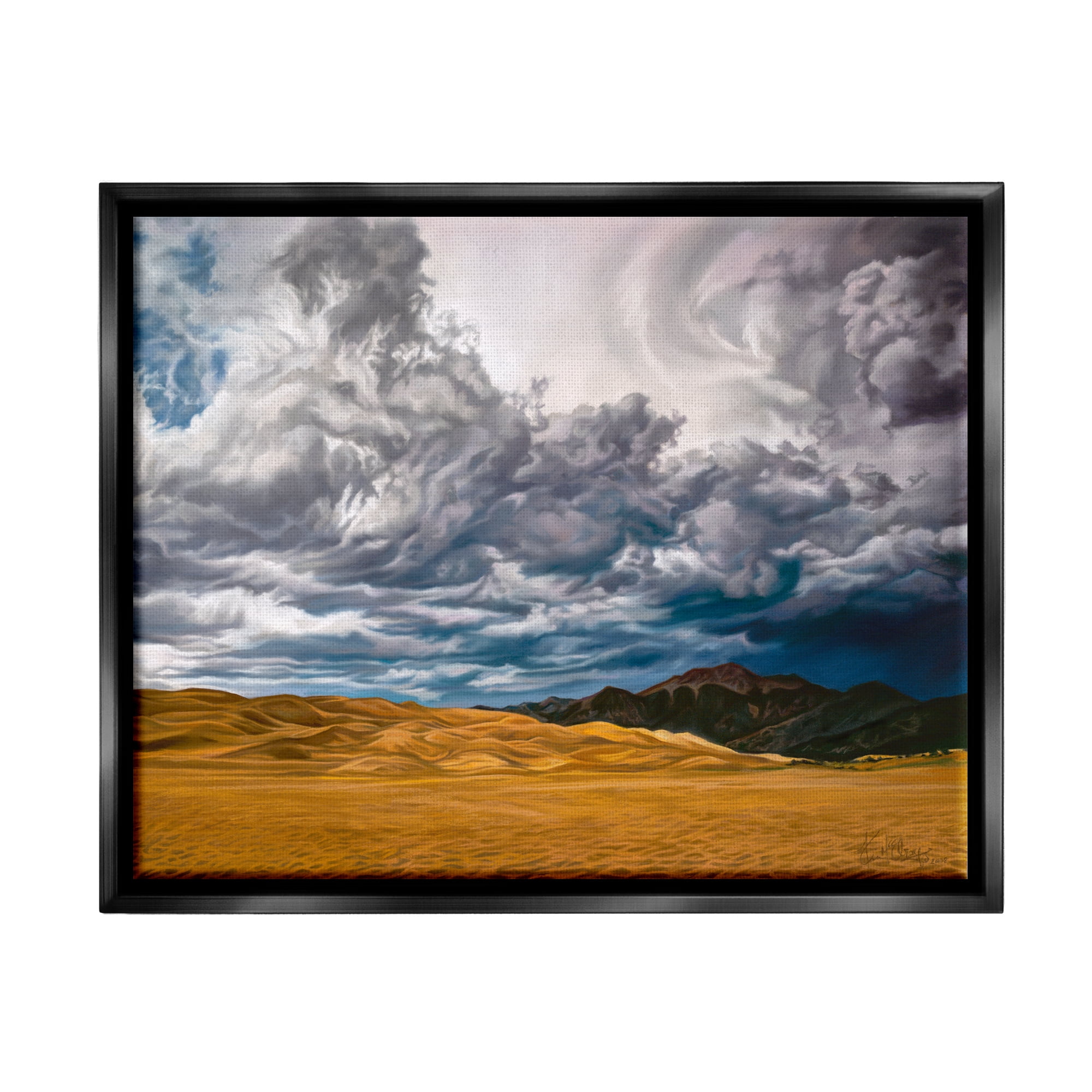 Stupell Industries Cloudy Sand Dunes Landscape Painting Black Floater Framed Canvas Art Print Wall Art, 21 x 17