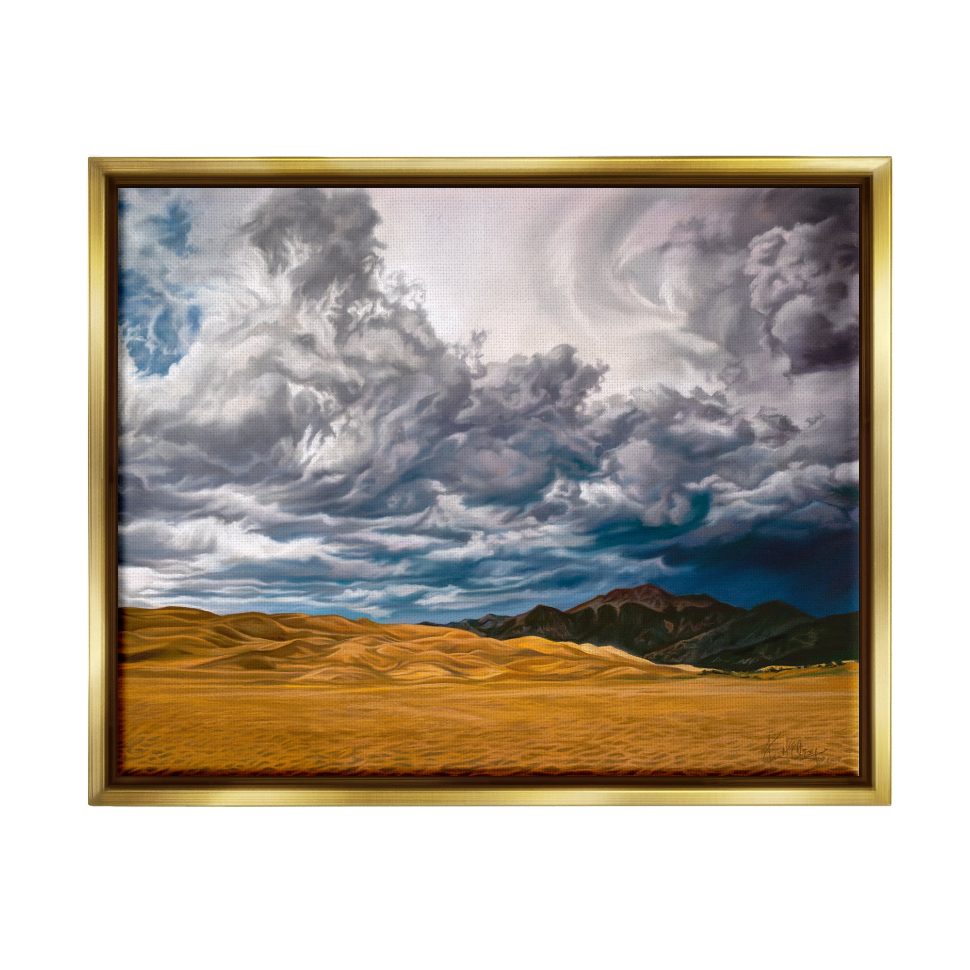 Stupell Industries Cloudy Sand Dunes Landscape Painting Gold Floater Framed Canvas Art Print Wall Art, 31 x 25