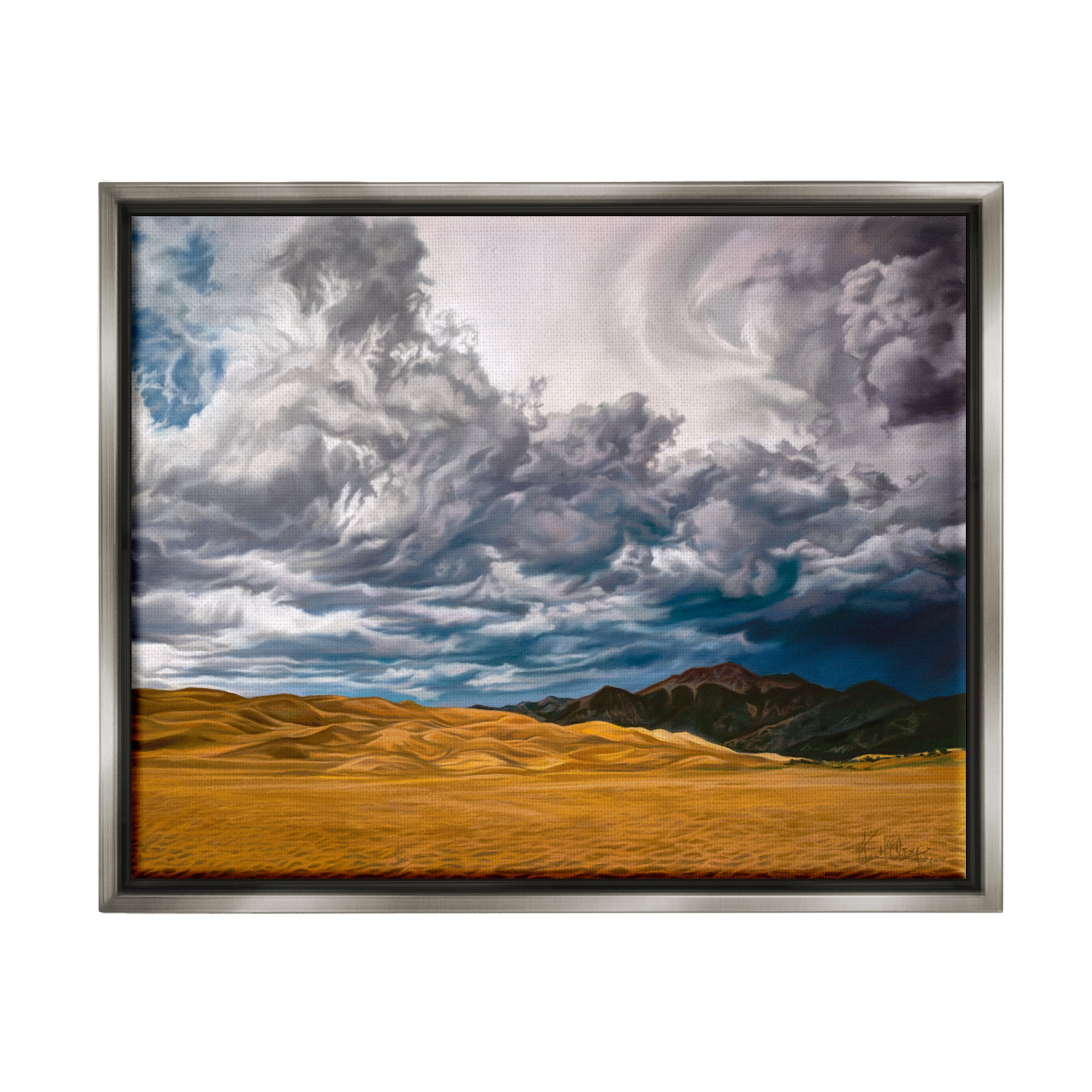 Stupell Industries Cloudy Sand Dunes Landscape Painting Gray Floater Framed Canvas Art Print Wall Art, 21 x 17