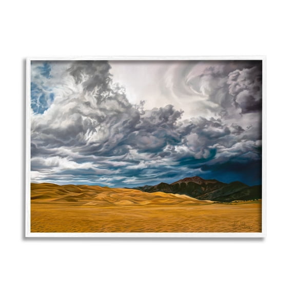 Stupell Industries Cloudy Sand Dunes Landscape Painting White Framed Art Print Wall Art, 20 x 16