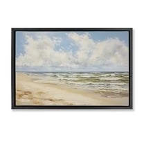 Stupell Industries Cloudy Summer Beach Nautical & Beach Painting Black Floater Framed Canvas Art Print Wall Art, 25 x 17