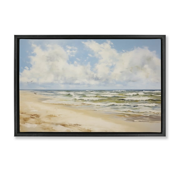 Stupell Industries Cloudy Summer Beach Nautical & Beach Painting Black Floater Framed Canvas Art Print Wall Art, 25 x 17