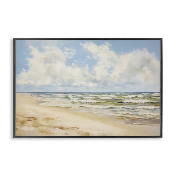 Stupell Industries Cloudy Summer Beach Nautical & Beach Painting Black Framed Art Print Wall Art, 18 x 12