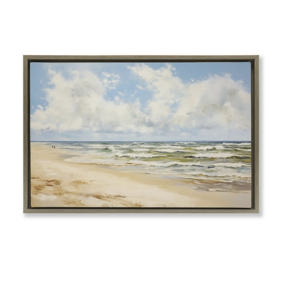 Stupell Industries Cloudy Summer Beach Nautical & Beach Painting Brown Floater Framed Canvas Art Print Wall Art, 25 x 17