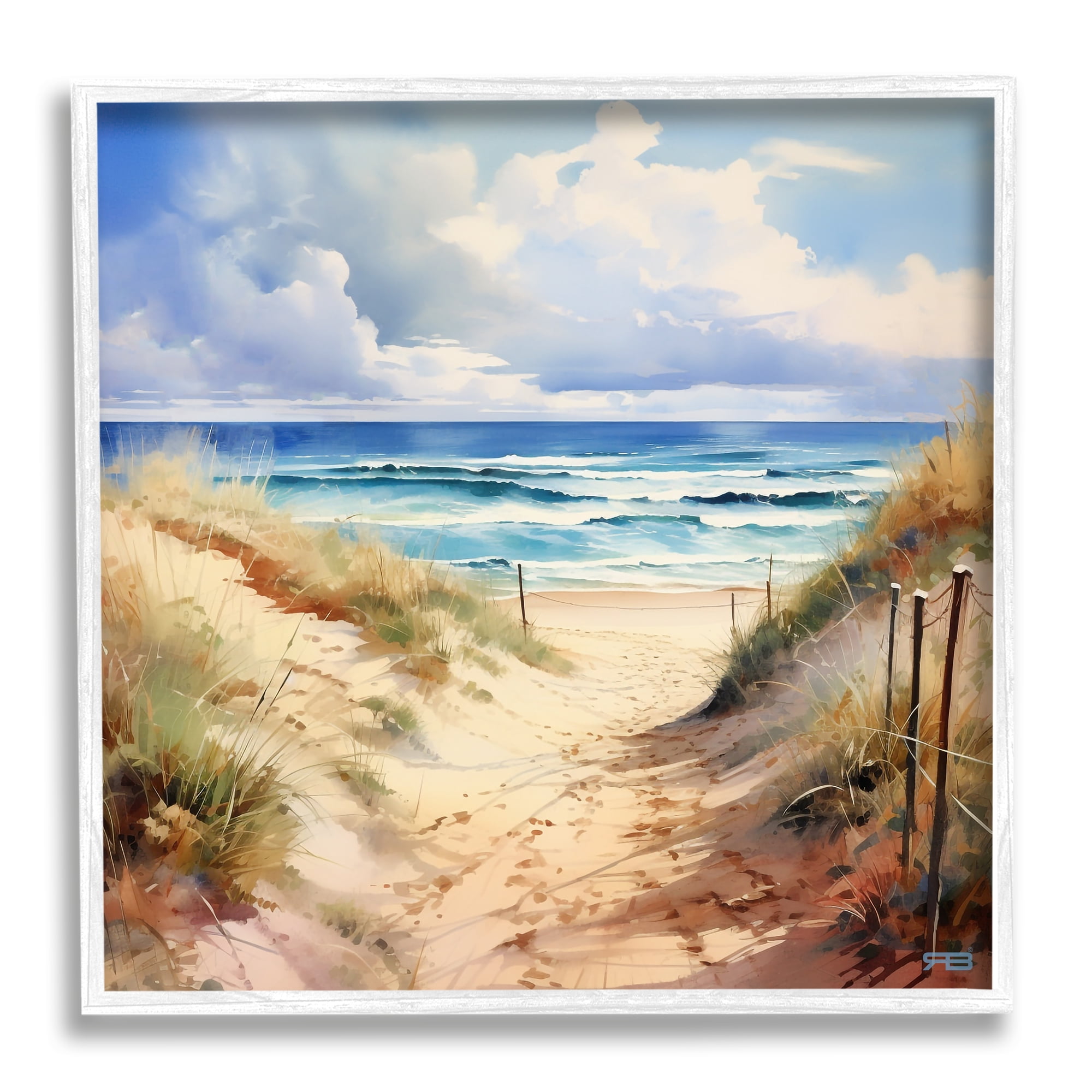 Stupell Industries Cloudy Summer Coast Landscape Painting White Framed Art Print Wall Art, 12 x 12