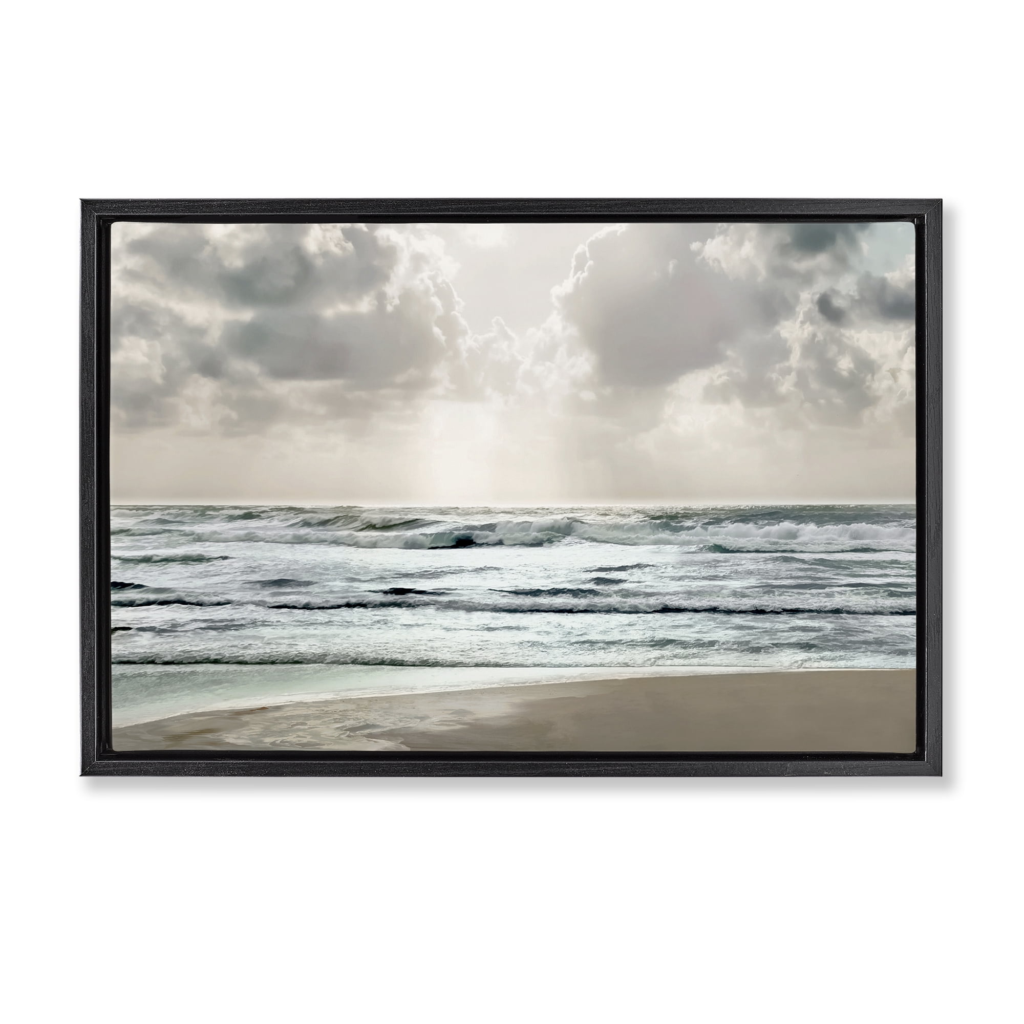Stupell Industries Cloudy Sunlight Beach Landscape Photography Black Floater Framed Canvas Art Print Wall Art, 31 x 21