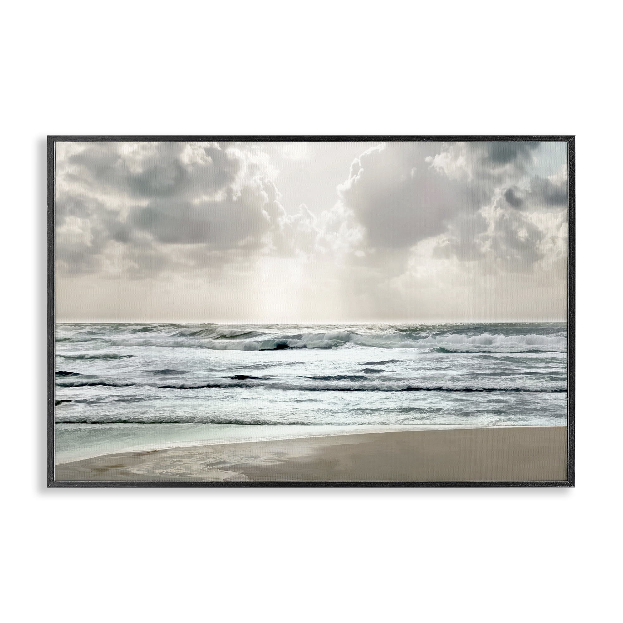 Stupell Industries Cloudy Sunlight Beach Landscape Photography Black Framed Art Print Wall Art, 18 x 12