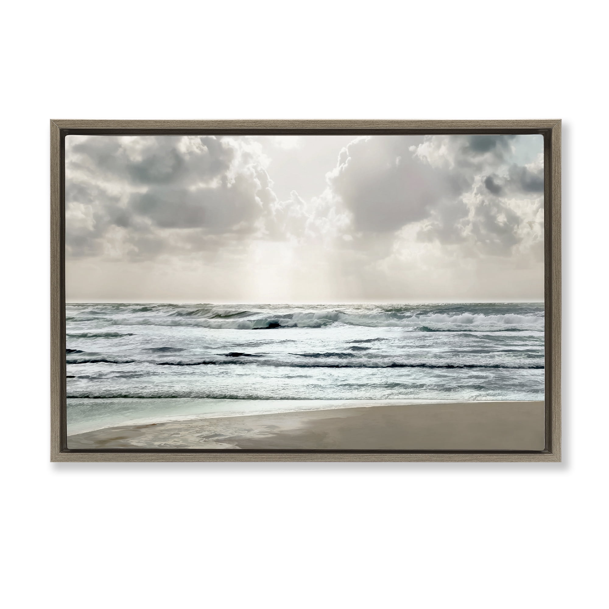 Stupell Industries Cloudy Sunlight Beach Landscape Photography Brown Floater Framed Canvas Art Print Wall Art, 25 x 17