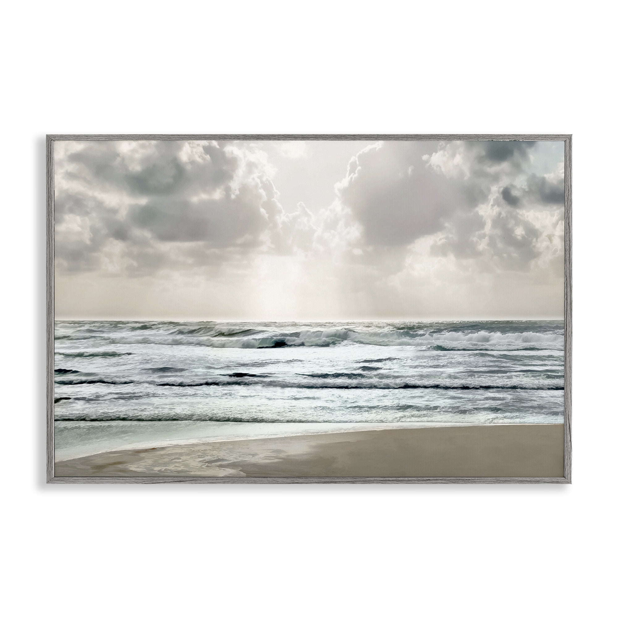 Stupell Industries Cloudy Sunlight Beach Landscape Photography Gray Framed Art Print Wall Art, 24 x 16