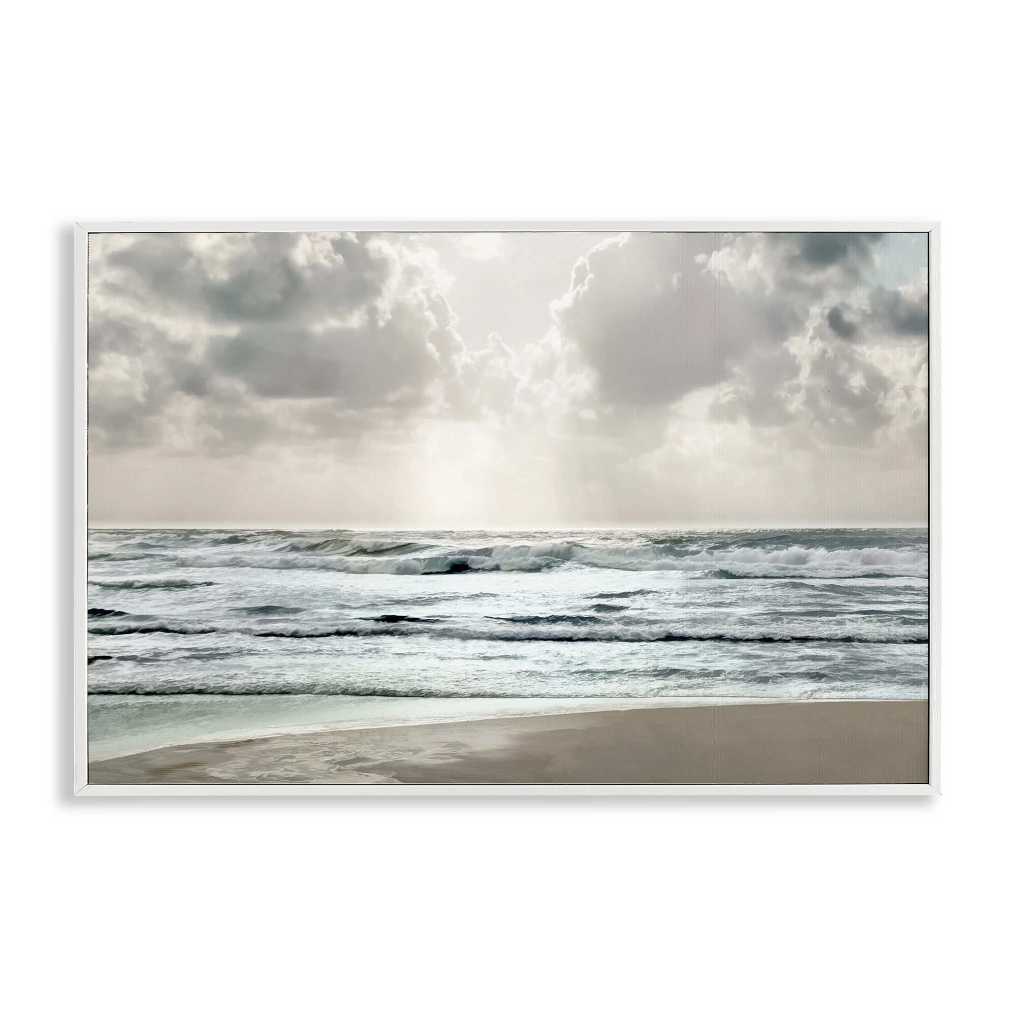 Stupell Industries Cloudy Sunlight Beach Landscape Photography White Framed Art Print Wall Art, 24 x 16