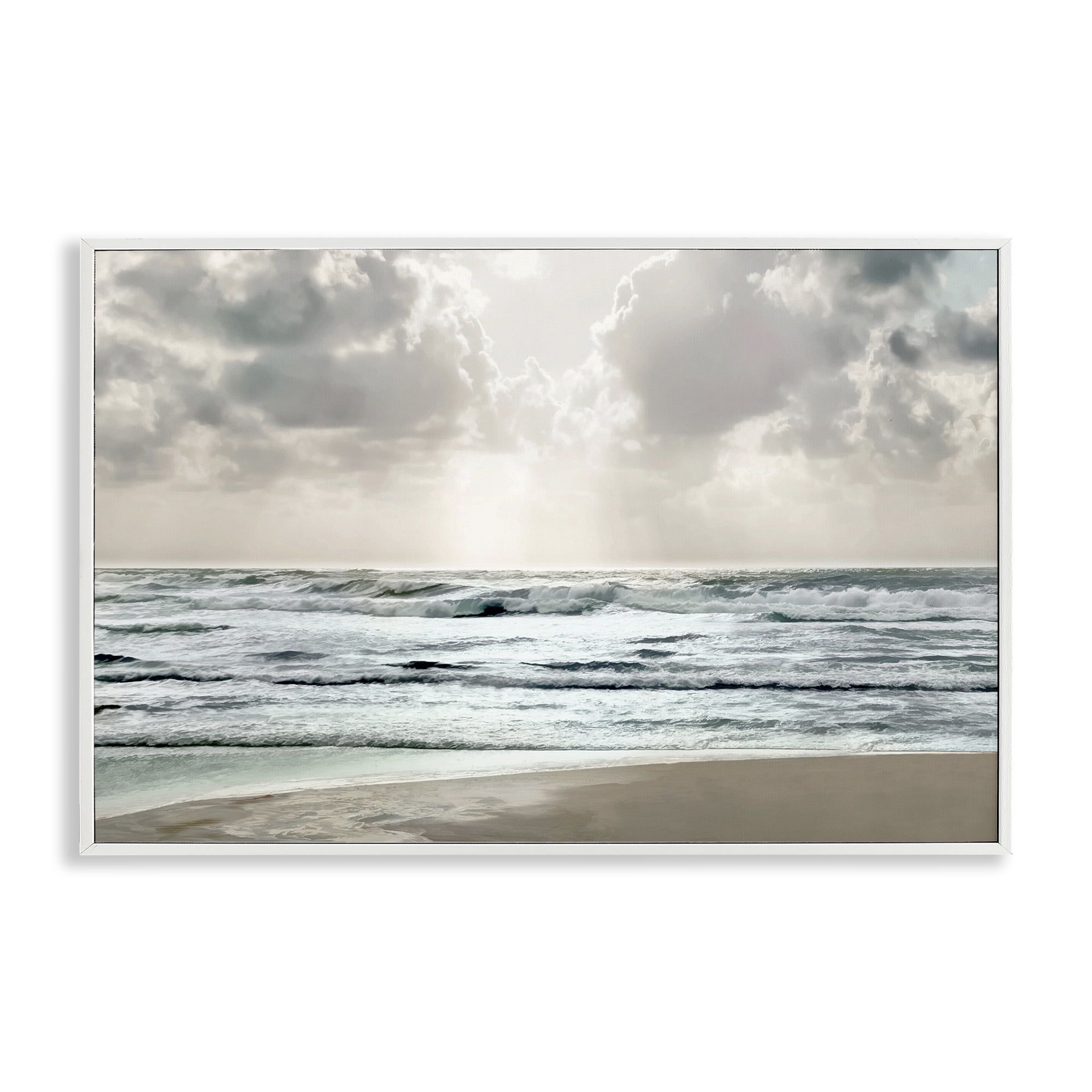 Stupell Industries Cloudy Sunlight Beach Landscape Photography White Framed Art Print Wall Art, 30 x 20