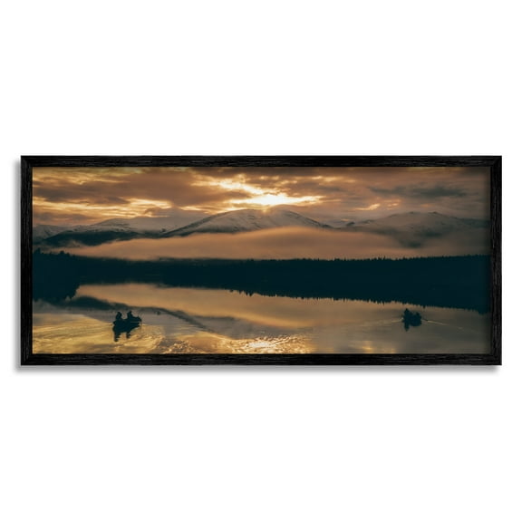 Stupell Industries Cloudy Sunset Boaters Landscape Photography Black Framed Art Print Wall Art, 24 x 10