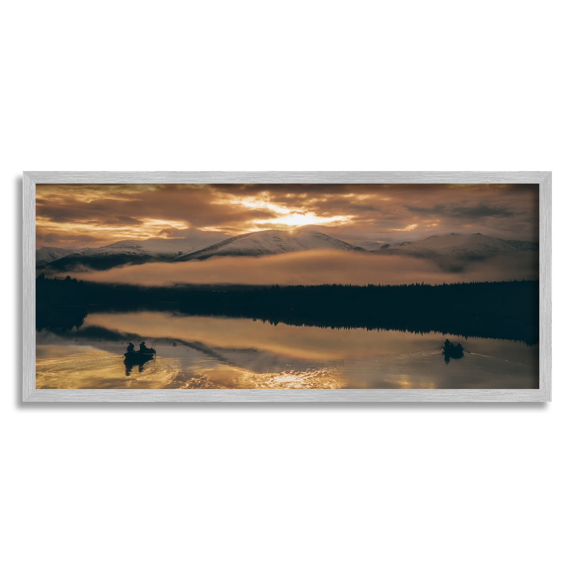 Stupell Industries Cloudy Sunset Boaters Landscape Photography Gray Framed Art Print Wall Art, 24 x 10