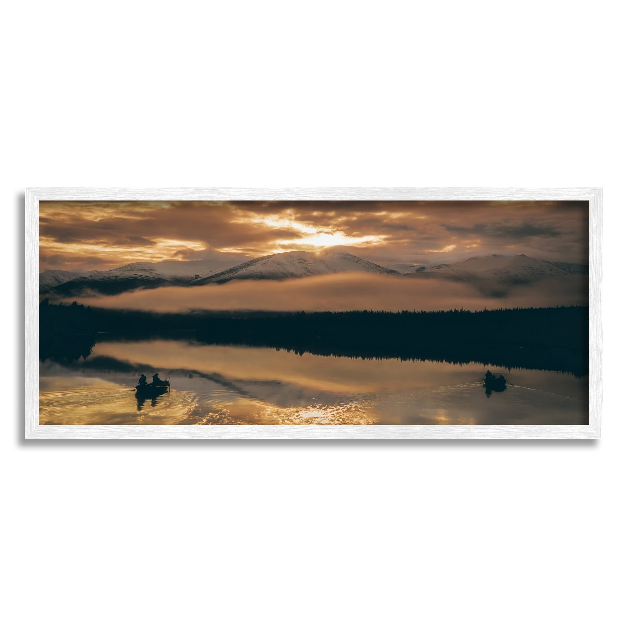 Stupell Industries Cloudy Sunset Boaters Landscape Photography White Framed Art Print Wall Art, 30 x 13