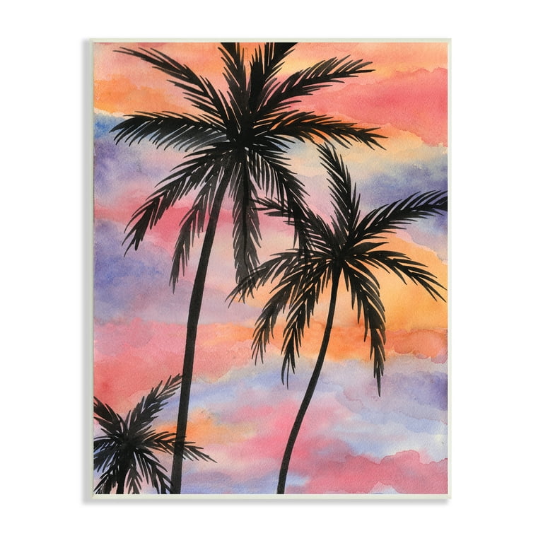 Stupell Industries Cloudy Sunset Sky Palm Tree Silhouette Warm