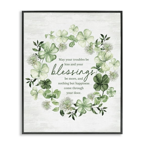 Stupell Industries Clover Wreath Blessing Botanical & Floral Painting Black Framed Art Print Wall Art, 11 x 14