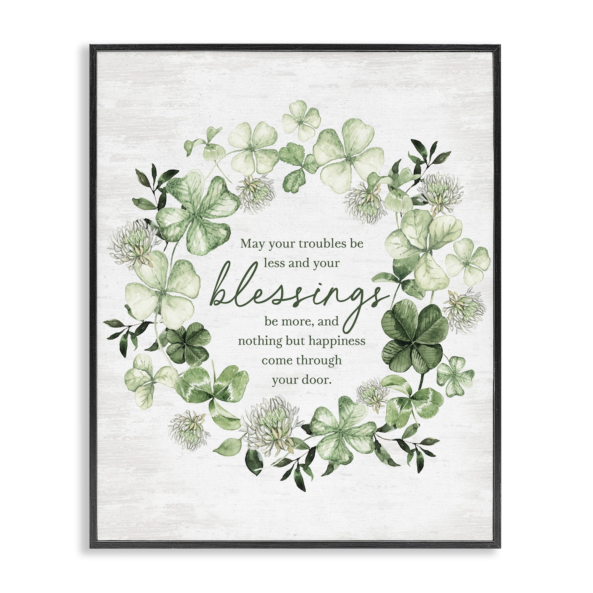 Stupell Industries Clover Wreath Blessing Botanical & Floral Painting Black Framed Art Print Wall Art, 24 x 30
