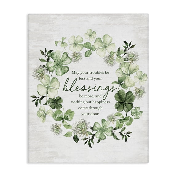 Stupell Industries Clover Wreath Blessing Botanical & Floral Painting Gallery Wrapped Canvas Art Print Wall Art, 24 x 30