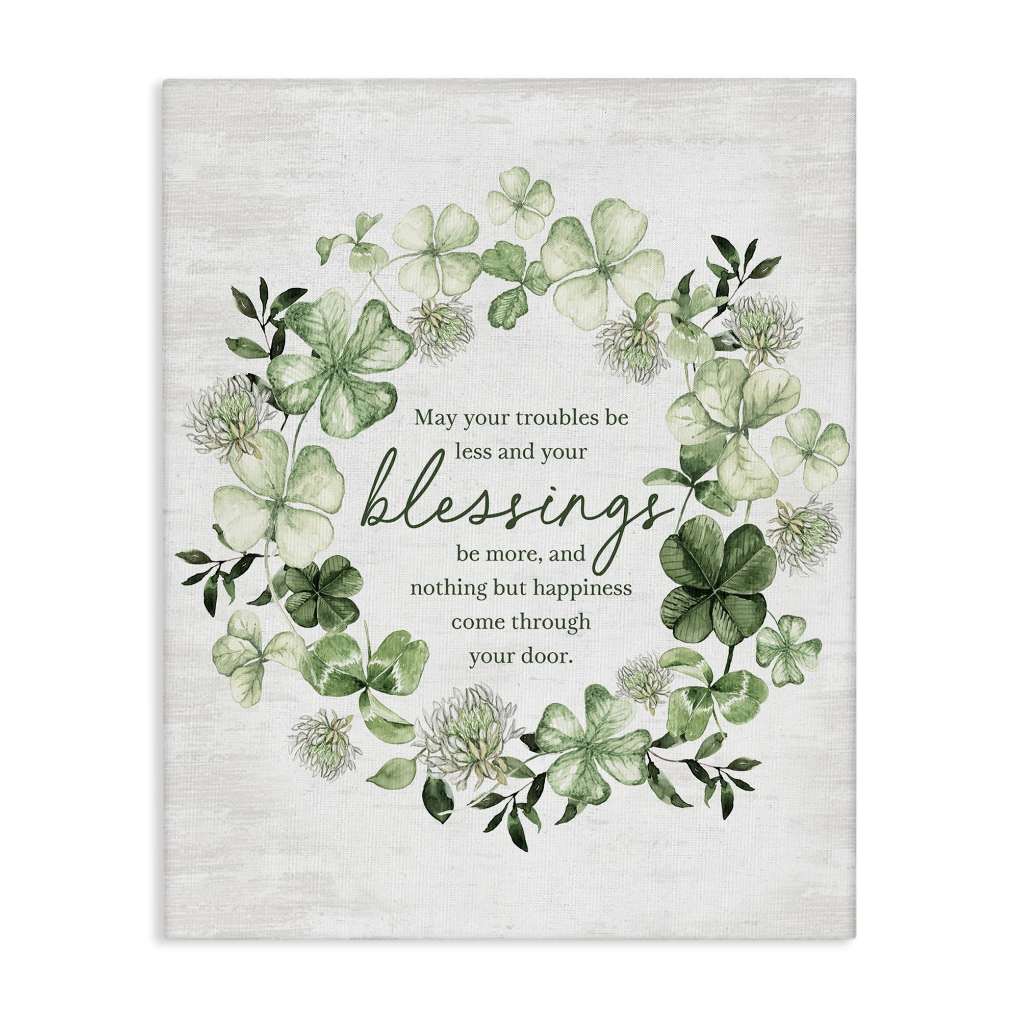 Stupell Industries Clover Wreath Blessing Botanical & Floral Painting Gallery Wrapped Canvas Art Print Wall Art, 36 x 48
