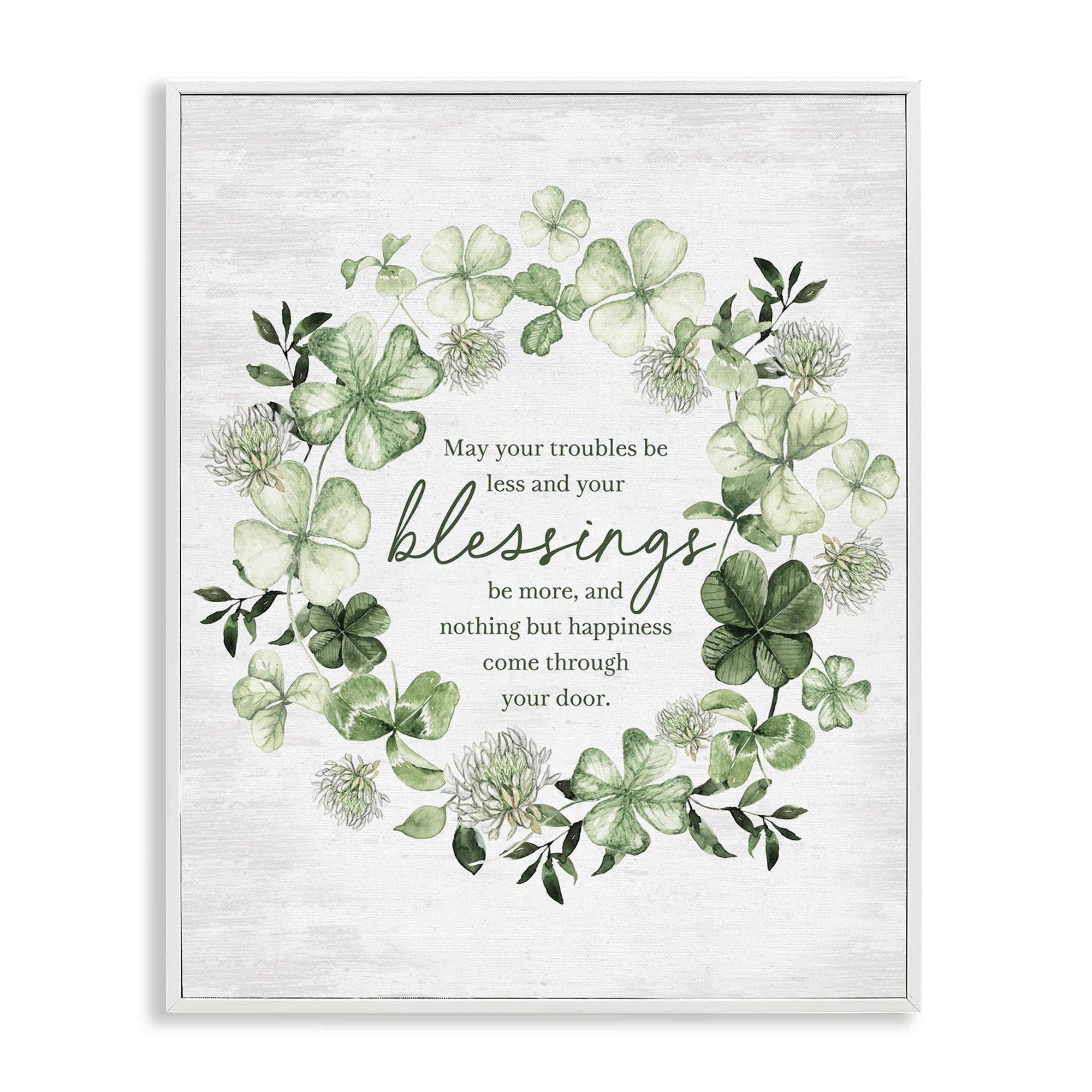 Stupell Industries Clover Wreath Blessing Botanical & Floral Painting White Framed Art Print Wall Art, 16 x 20