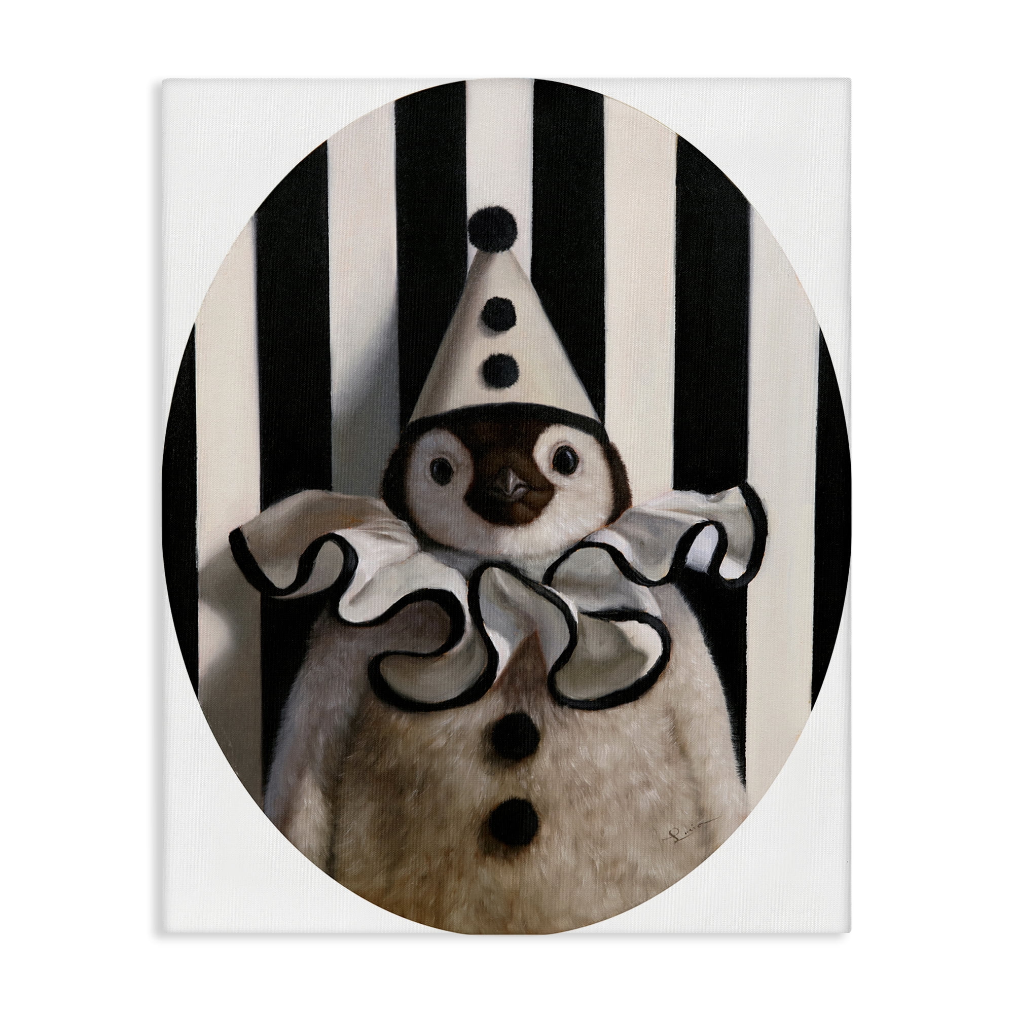 Stupell Industries Clown Themed Penguin Animals Painting Wrapped Canvas Art Print Wall Art, 30 x 40