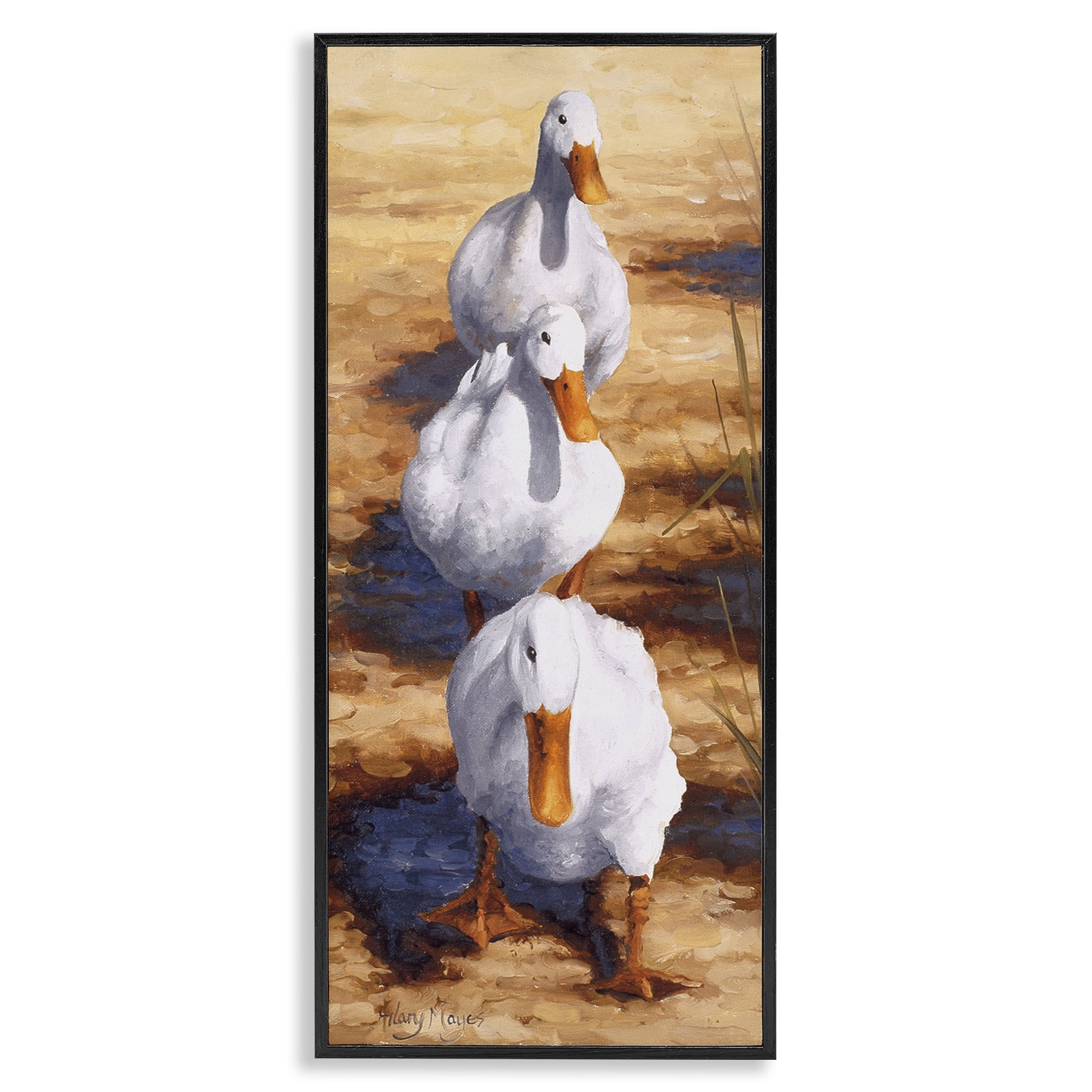 Stupell Industries Cluck Queue Duck Trio Animals Painting Black Framed Art Print Wall Art, 10 x 24