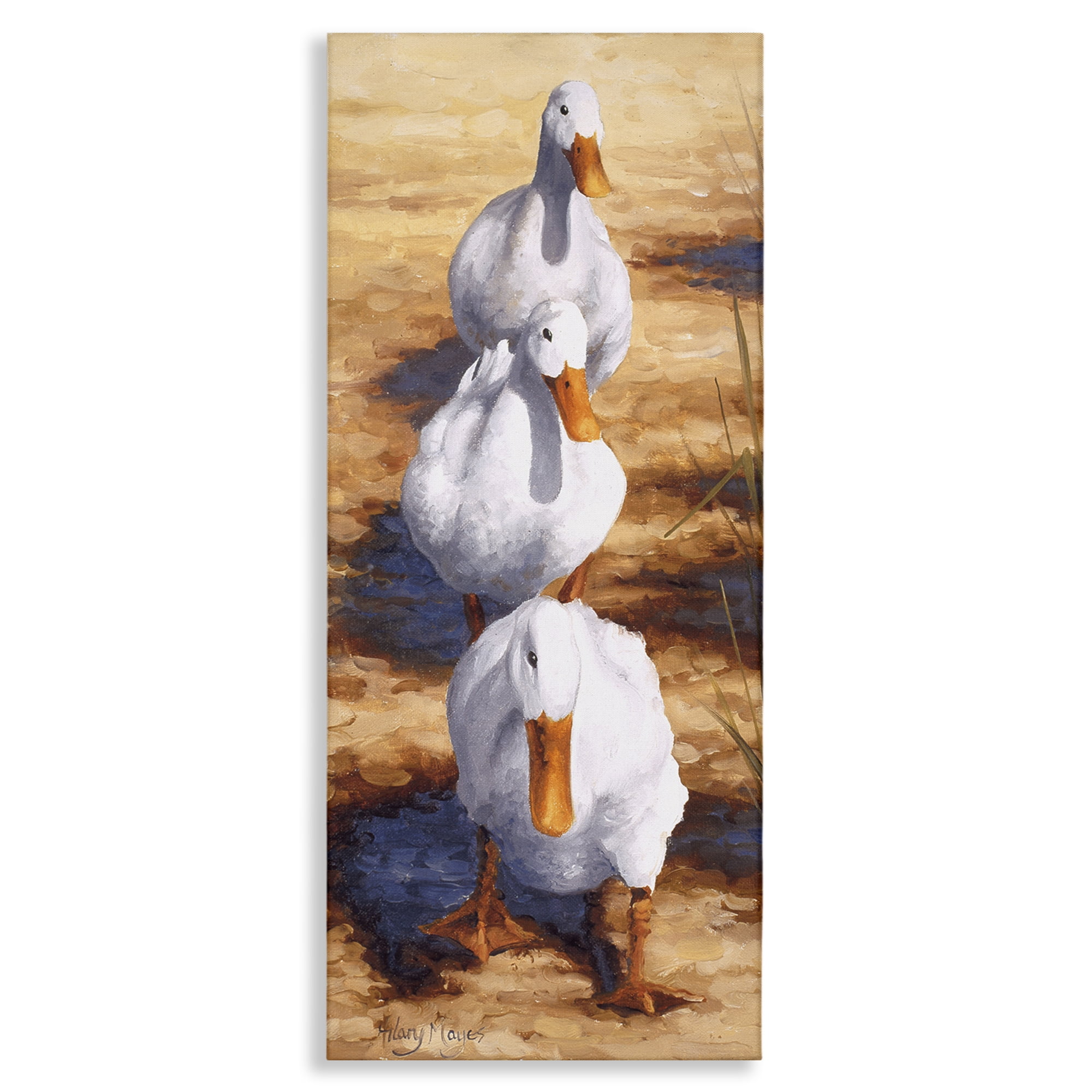 Stupell Industries Cluck Queue Duck Trio Animals Painting Wrapped Canvas Art Print Wall Art, 20 x 48