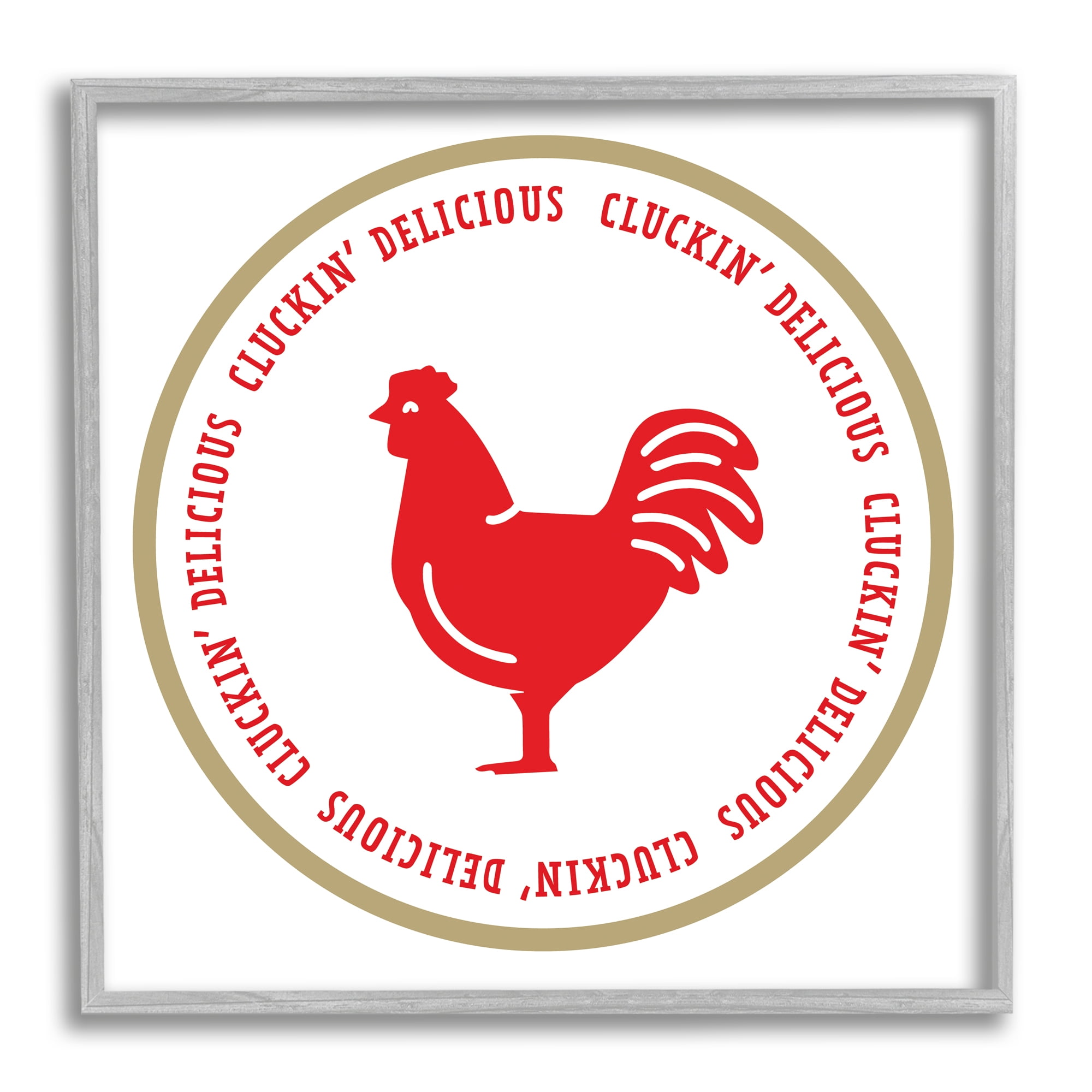 Stupell Industries Cluckin' Delicious Phrase Animals & Insects Painting Gray Framed Art Print Wall Art, 24 x 24