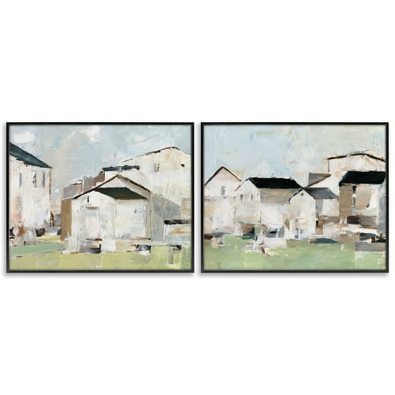 Stupell Industries Cluster of Houses View Buildings & Architecture Painting Black Framed Art Print Wall Art, 20 x 16, Set of 2