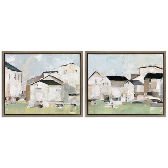 Stupell Industries Contemporary Cluster of Houses View Brown 2pc Floating Frame Art Set, 21 x 17 each, by Ethan Harper