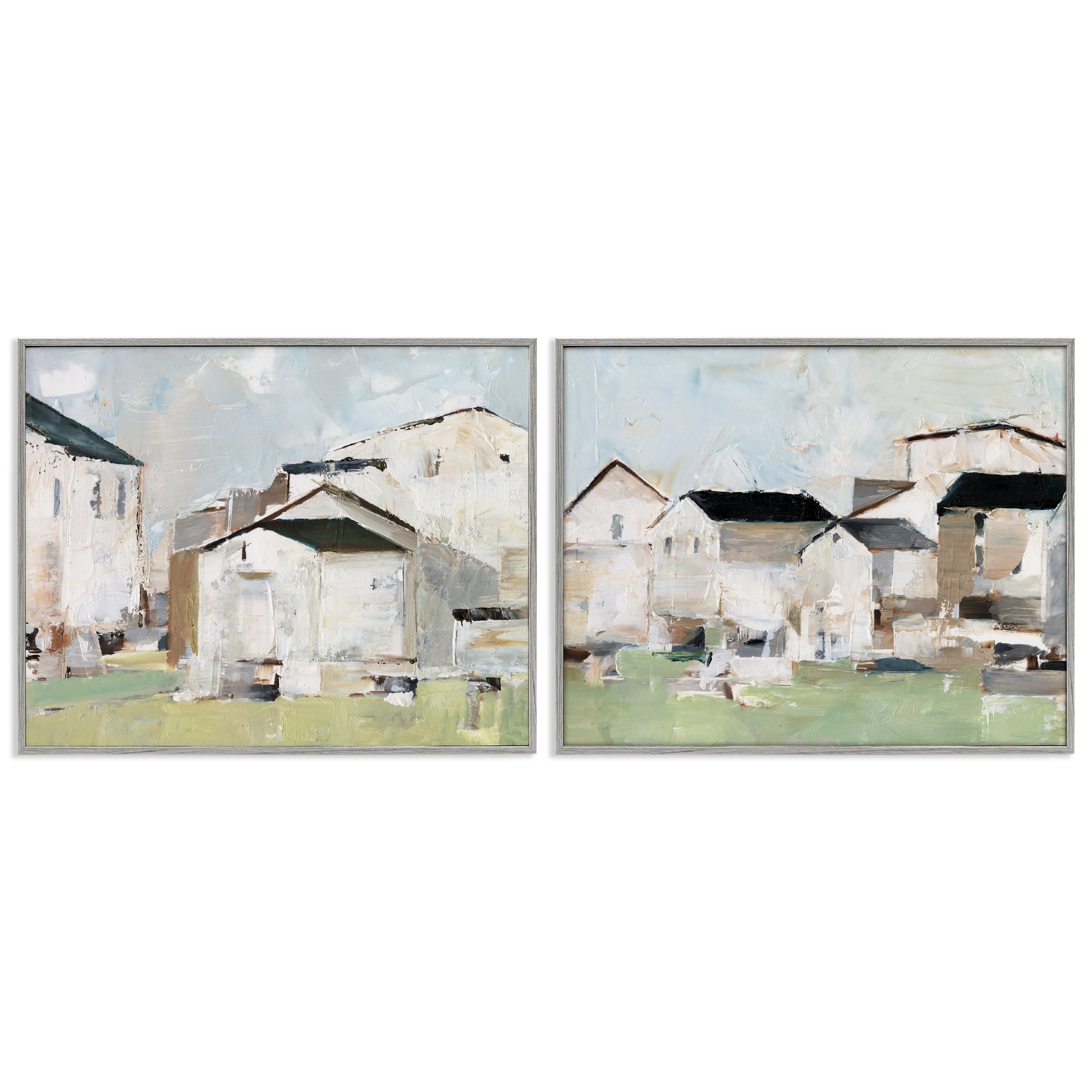 Stupell Industries Cluster of Houses View Buildings & Architecture Painting Gray Framed Art Print Wall Art, 14 x 11, Set of 2