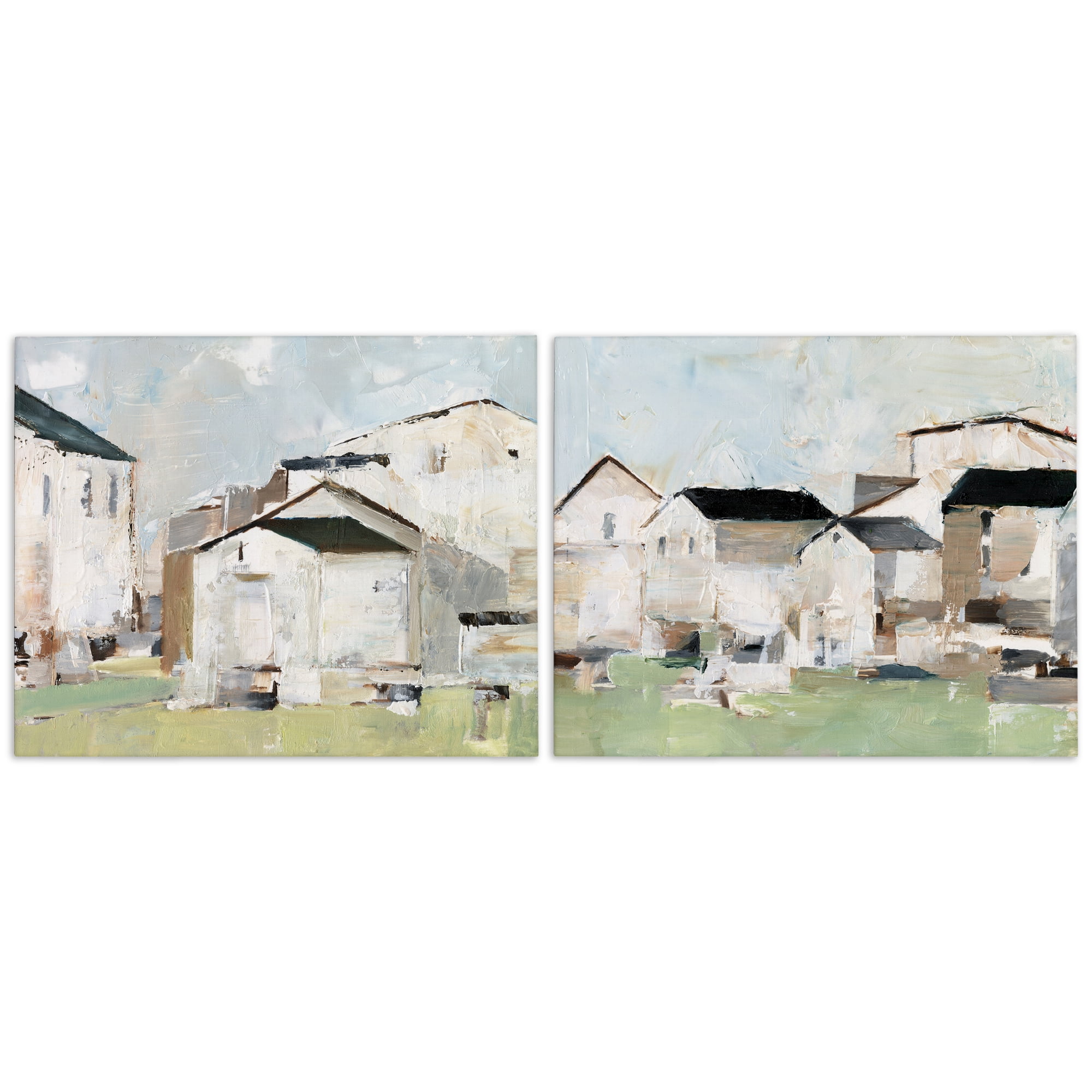 Stupell Industries Cluster of Houses View Buildings & Architecture Painting Wrapped Canvas Art Print Wall Art, 20 x 16, Set of 2