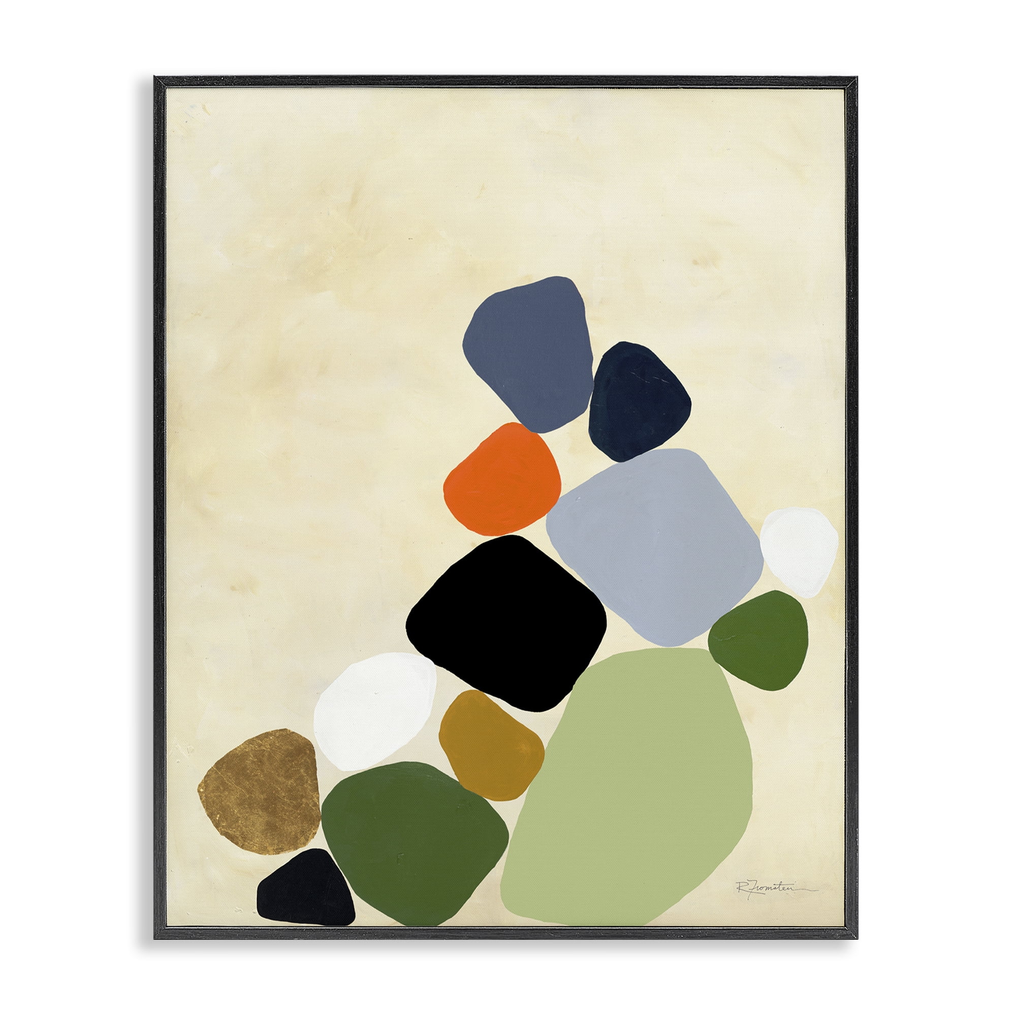 Stupell Industries Cluster of Minimal Pebbles Black Framed Giclee Art, design by Ruth Fromstein