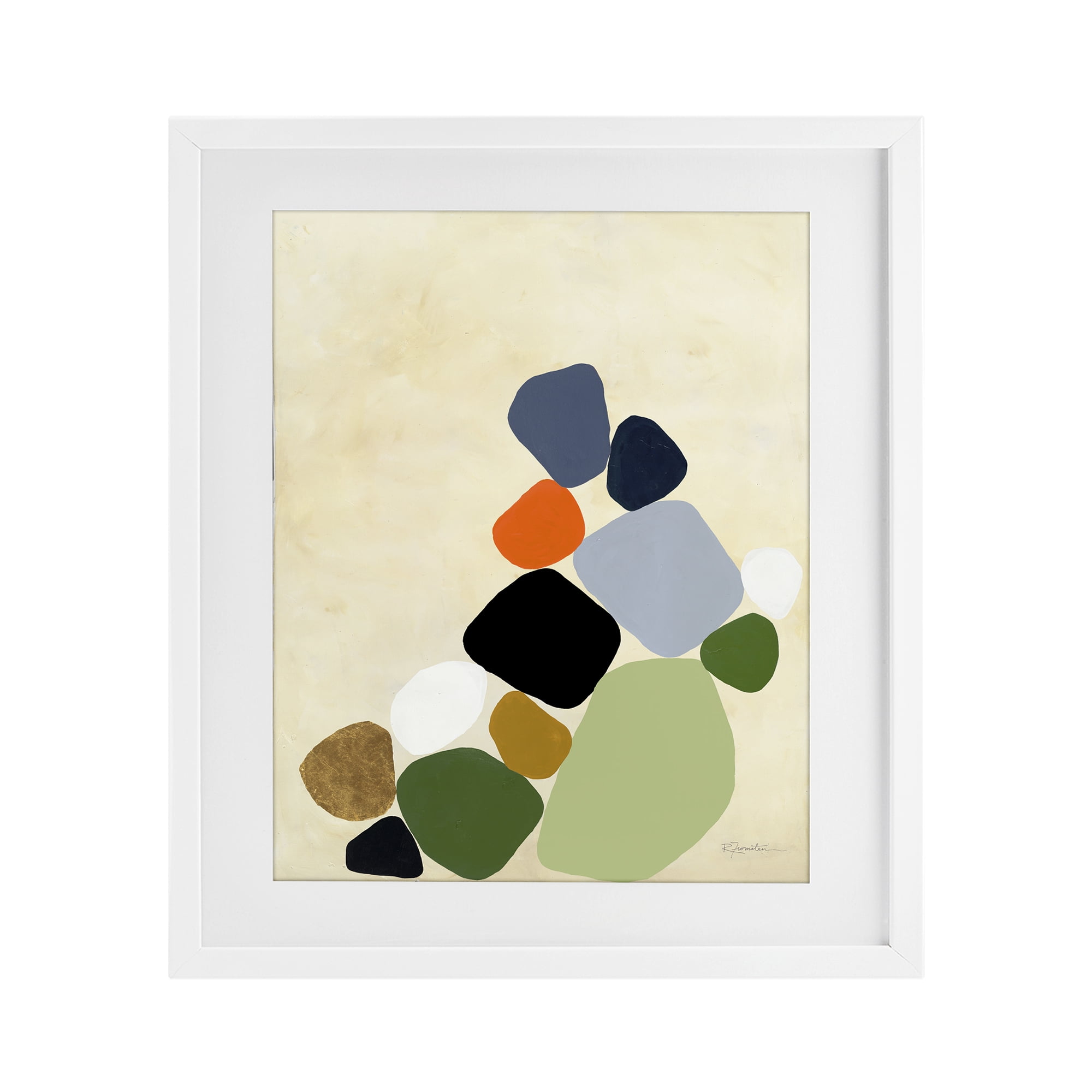 Stupell Industries Cluster of Minimal Pebbles White Framed Print Under Glass, design by Ruth Fromstein