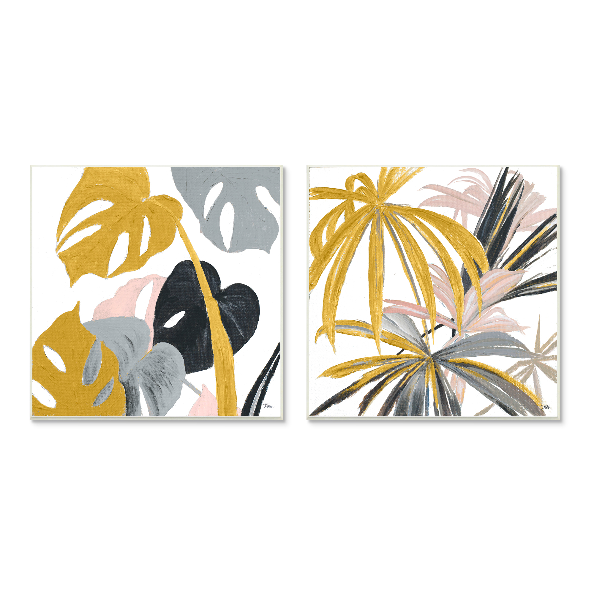 Stupell Industries Clusters of Palm Leaves Yellow Pink Grey Wall Plaque by Patricia Pinto