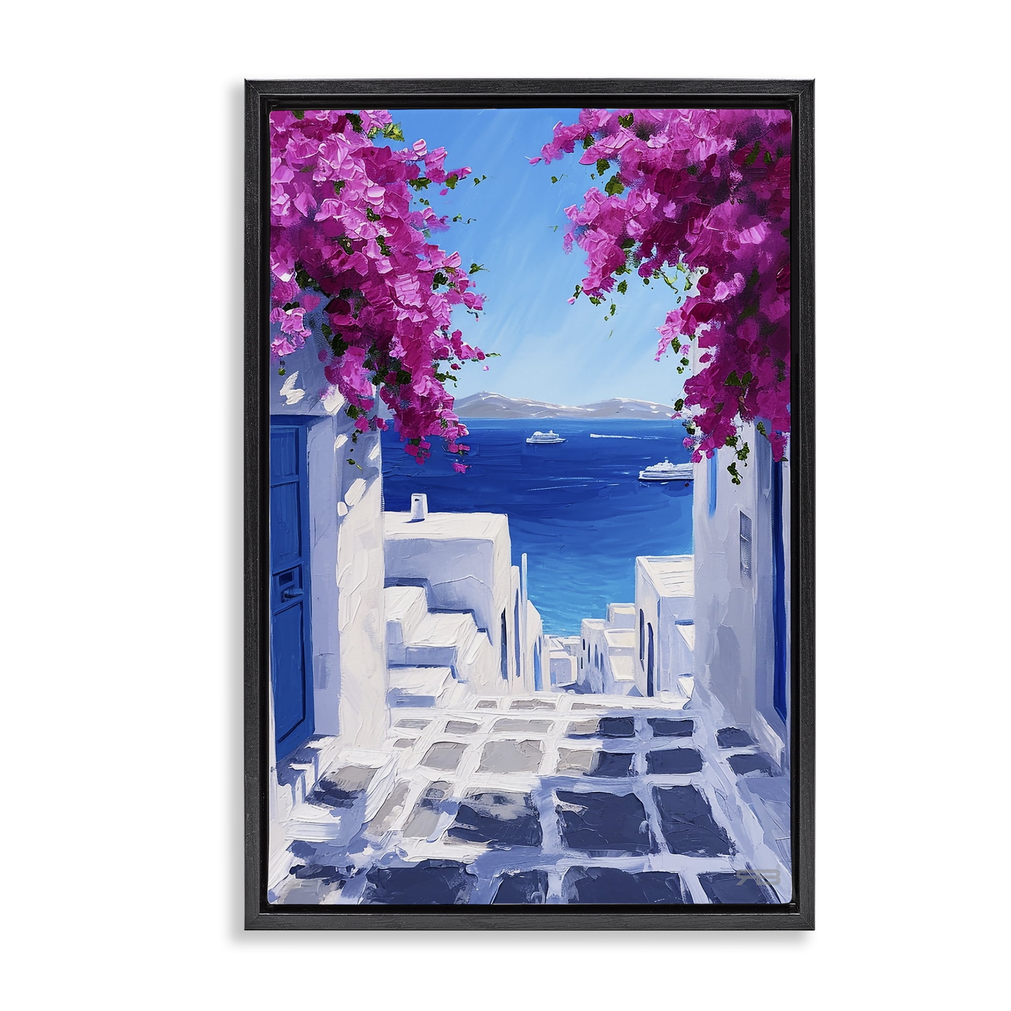Stupell Industries Coastal Architecture Town Buildings & Architecture Painting Black Floater Framed Canvas Art Print Wall Art, 17 x 25