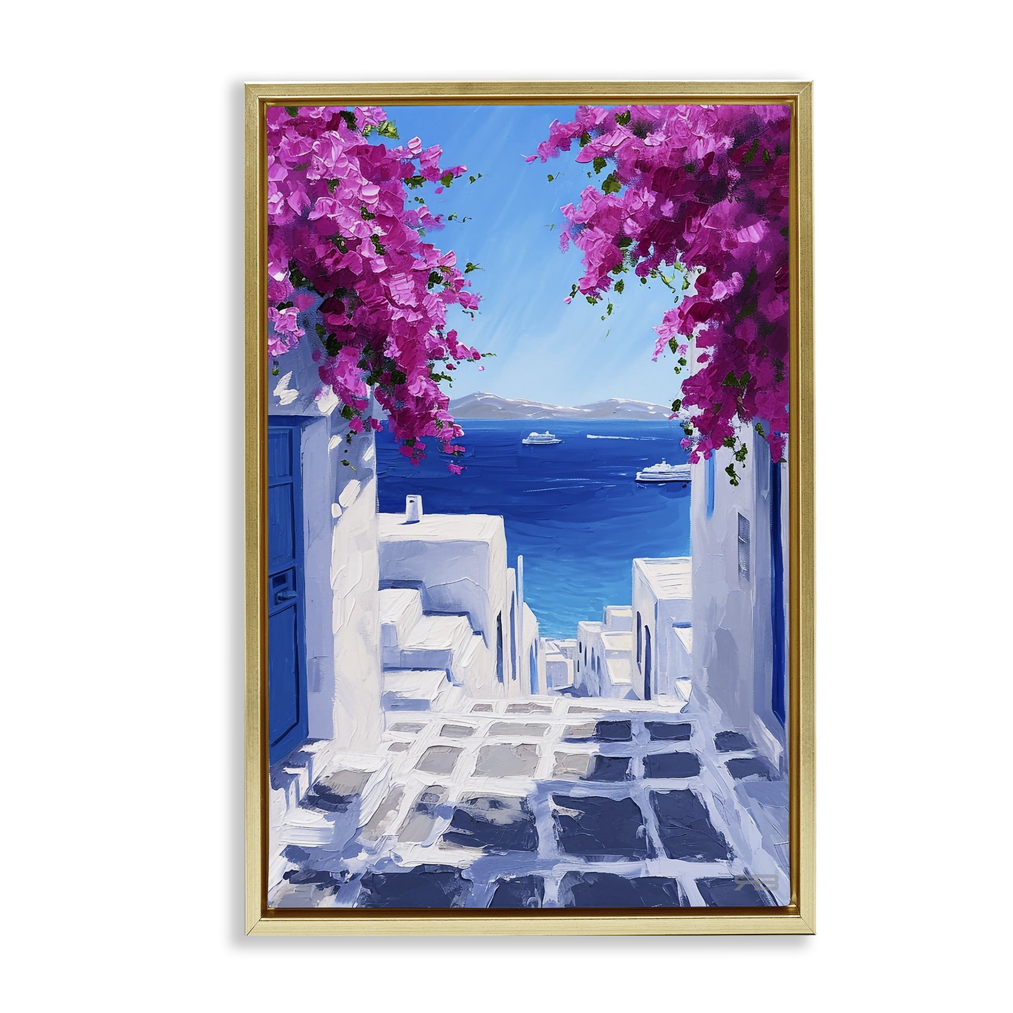 Stupell Industries Coastal Architecture Town Buildings & Architecture Painting Gold Floater Framed Canvas Art Print Wall Art, 21 x 31