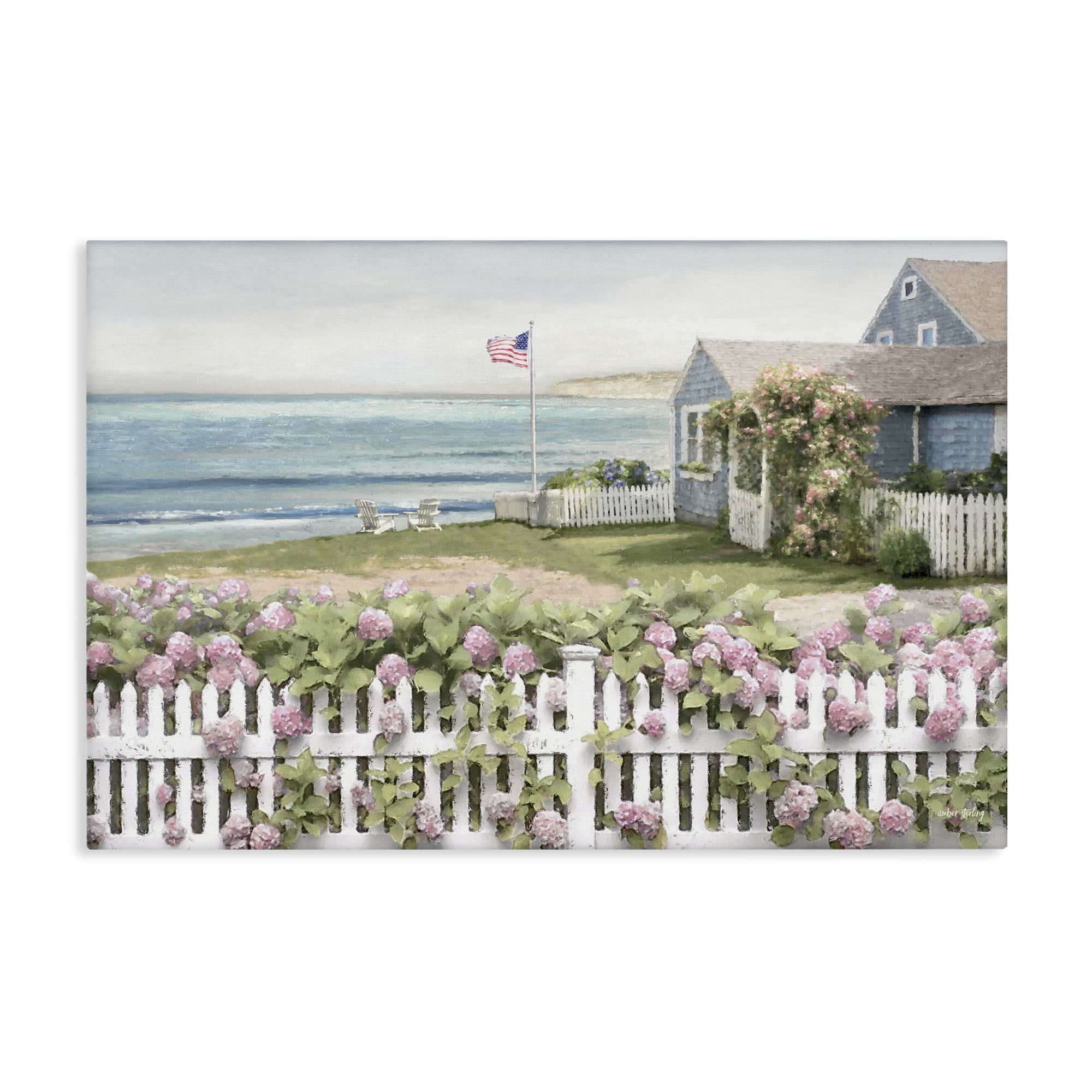 Stupell Industries Coastal Bay Cottage Landscape & Nature Painting Wrapped Canvas Art Print Wall Art, 45 x 30