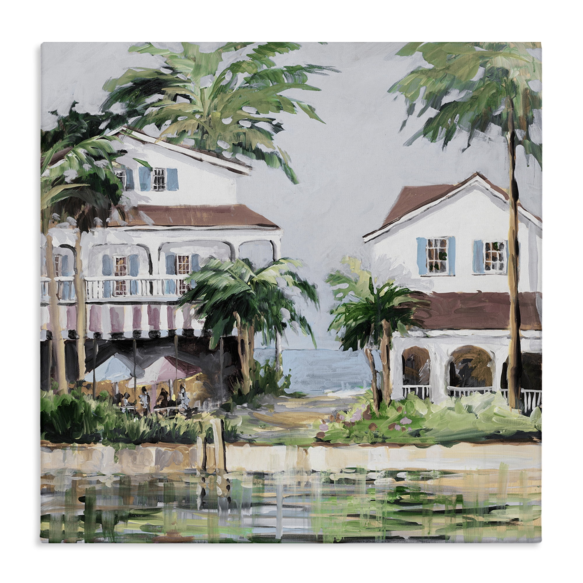 Stupell Industries Coastal Bay Cottages Coastal Painting Gallery Wrapped Canvas Art Print Wall Art, 30 x 30