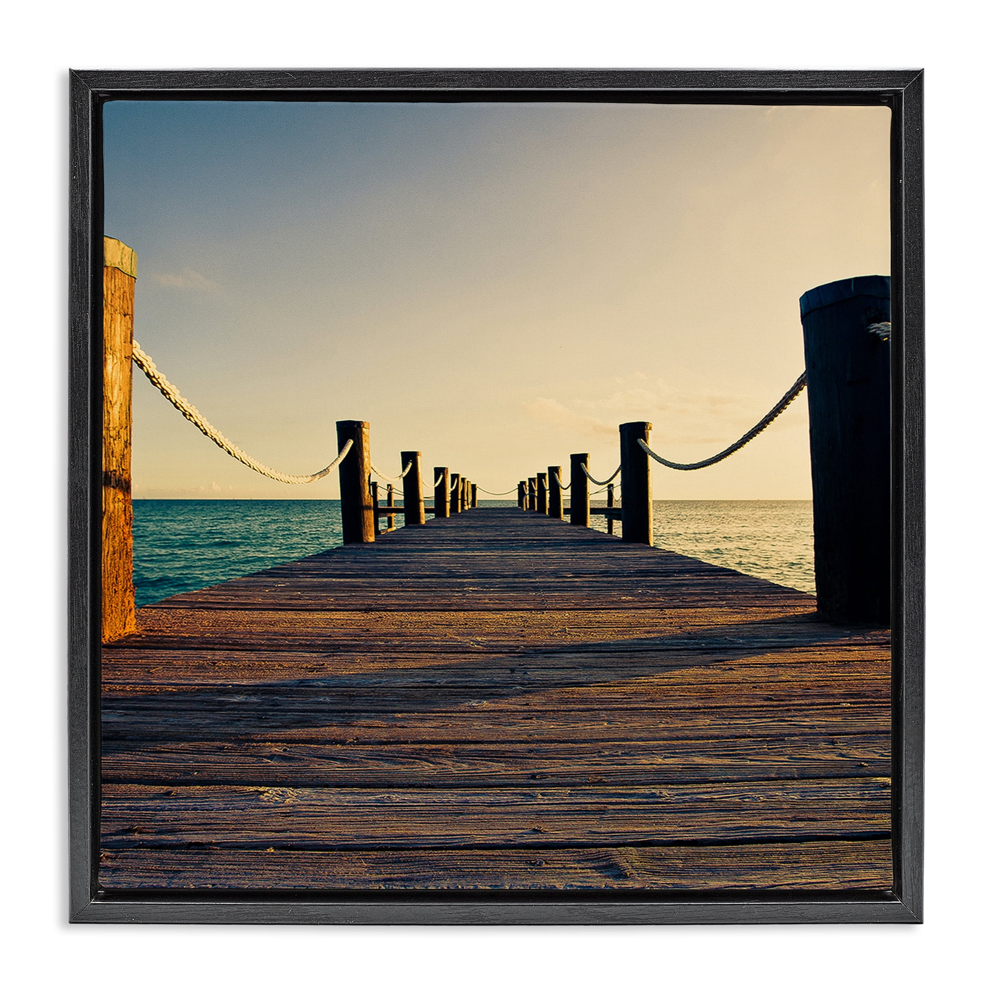 Stupell Industries Coastal Beach Dock Nautical & Beach Photography Black Floater Framed Canvas Art Print Wall Art, 25 x 25