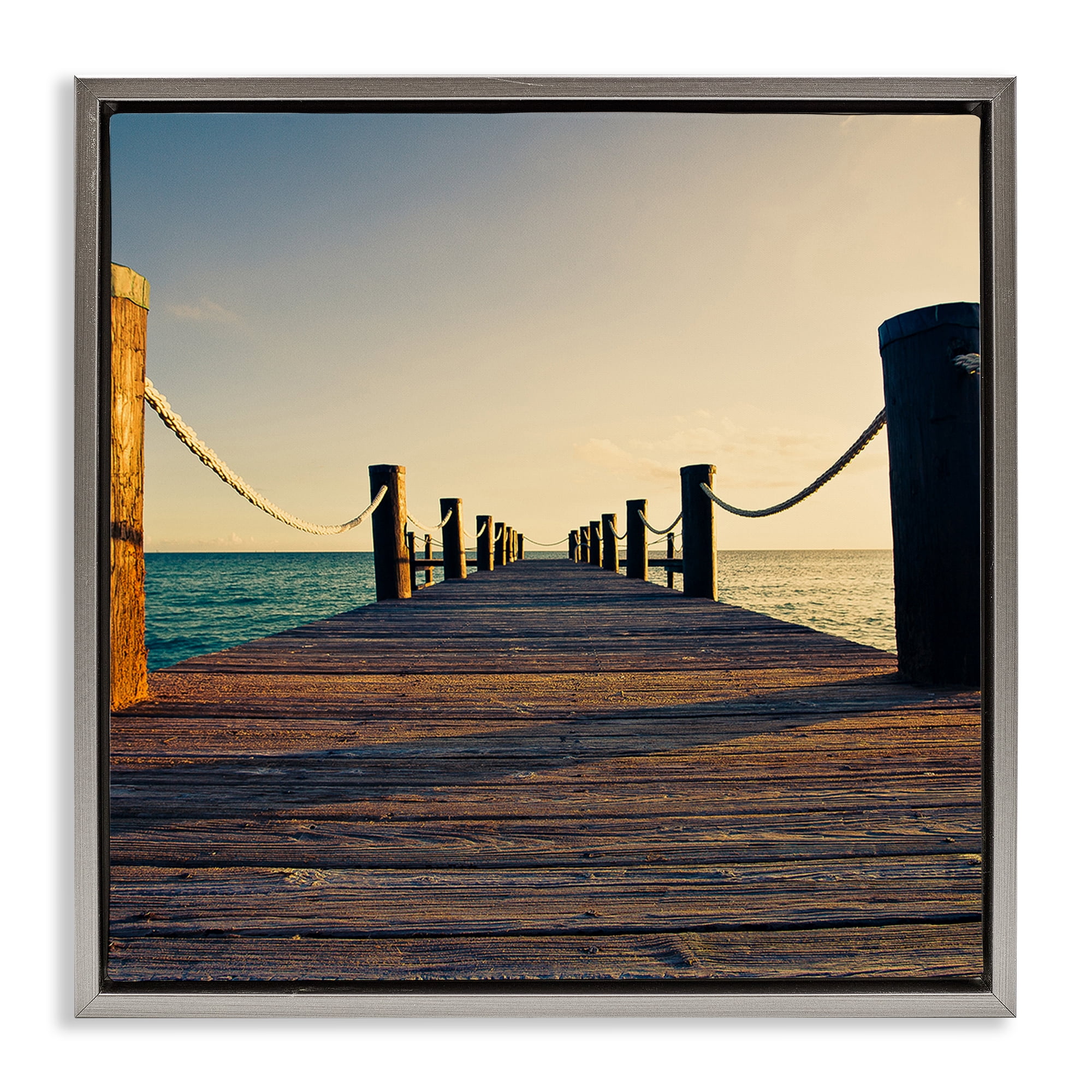 Stupell Industries Coastal Beach Dock Nautical & Beach Photography Gray Floater Framed Canvas Art Print Wall Art, 18 x 18