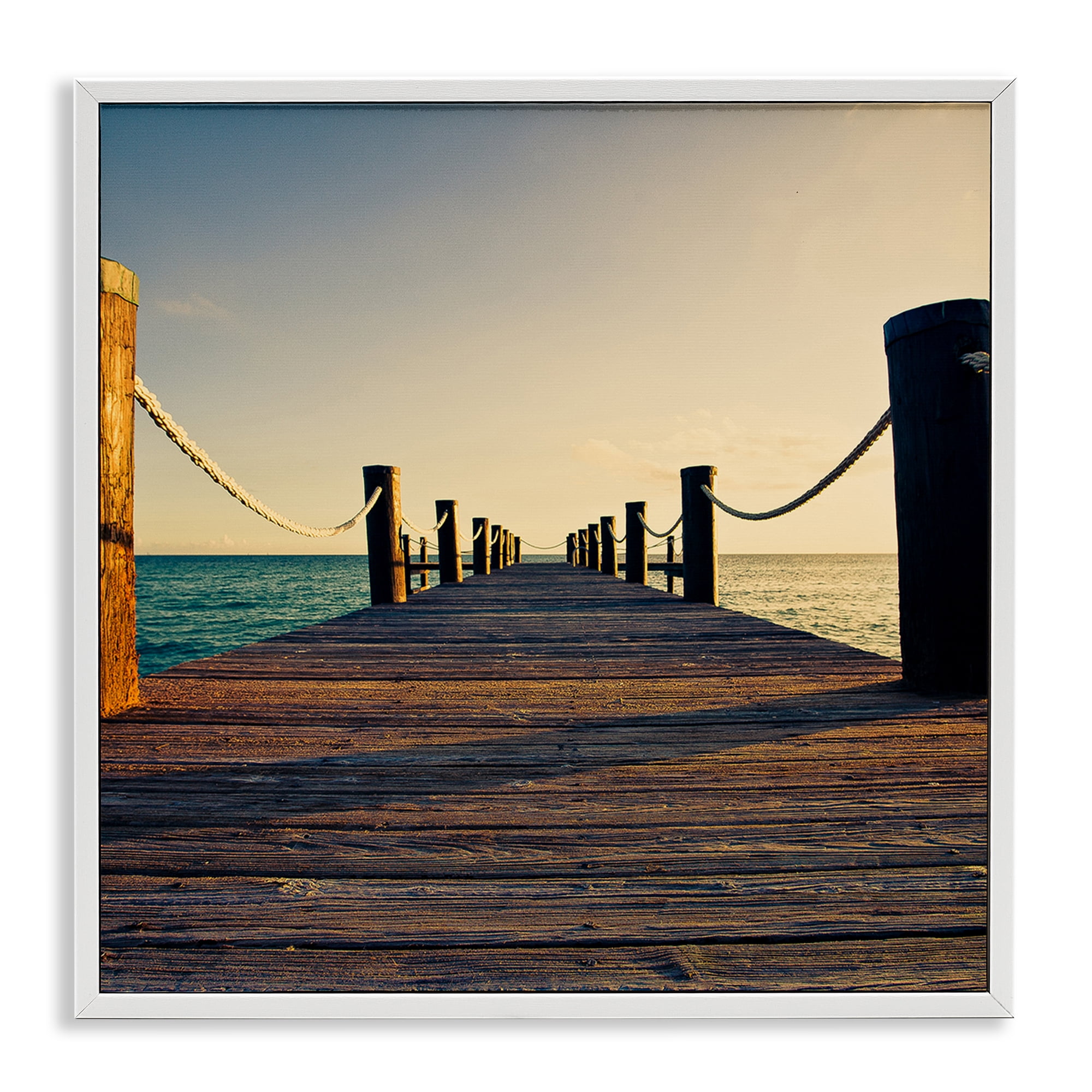 Stupell Industries Coastal Beach Dock Nautical & Beach Photography White Framed Art Print Wall Art, 24 x 24