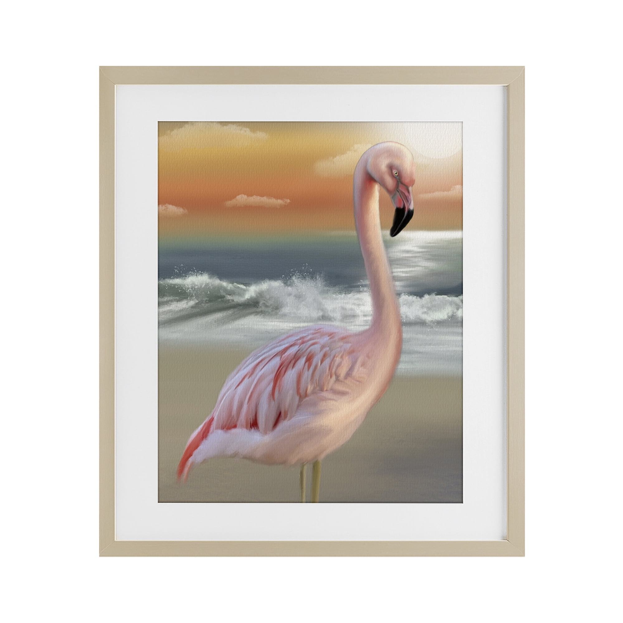 Stupell Industries Coastal Beach Flamingo Birch Framed Print Under Glass, design by Matthew Piotrowicz