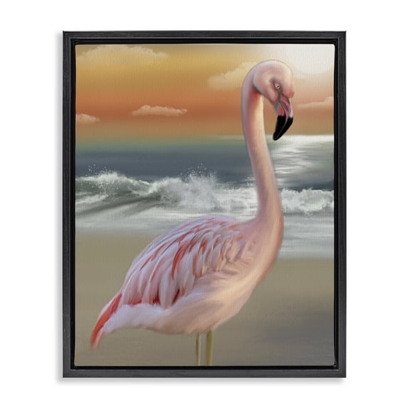 Stupell Industries Coastal Coastal Beach Flamingo Black Floating Frame Canvas Art, 17 x 21, by Matthew Piotrowicz